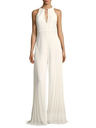 Halston Heritage Cutout Flared Jumpsuit In Linen White