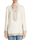 TORY BURCH Crystal-Embellished Linen Tunic