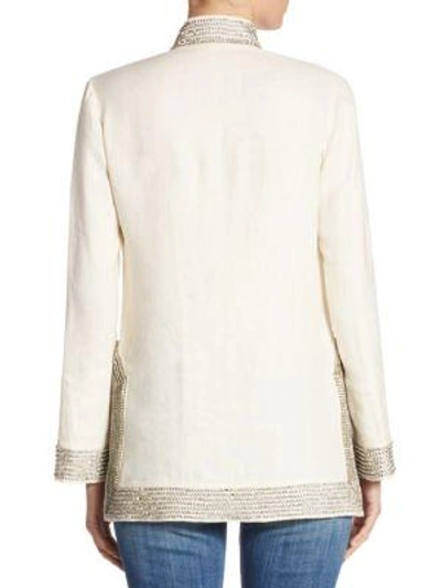 Shop Tory Burch Crystal-embellished Linen Tunic In New Ivory
