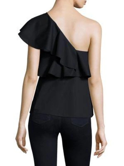 Shop Milly Cascading Ruffle One Shoulder Top In Black