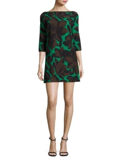 Milly Floral Printed Cady Twiggy Dress In Emerald
