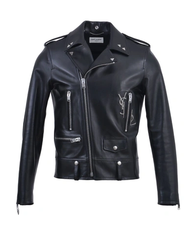 Saint Laurent Men&#39;s  Black Leather Outerwear Jacket'