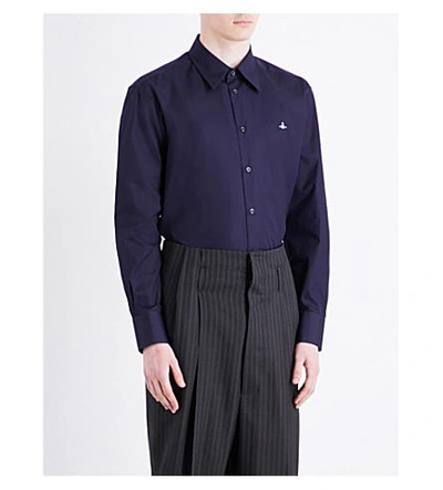 Shop Vivienne Westwood Cutaway Collar Classic-fit Cotton Shirt In Navy