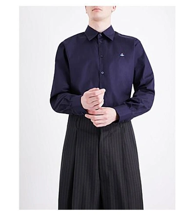 Shop Vivienne Westwood Cutaway Collar Classic-fit Cotton Shirt In Navy