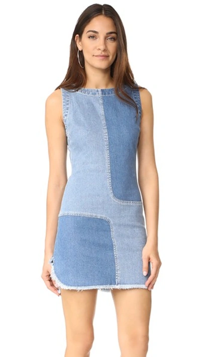 Ag Indie Two-tone Paneled Denim Dress, Blue In Blue Mystery-patched