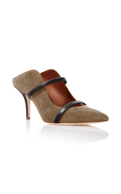 Malone Souliers Maureen Leather-trimmed Chocolate Suede Mules
