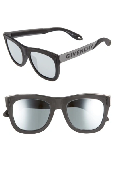 Givenchy Stainless Steel & Rubber Square Logo Sunglasses In Black Silver