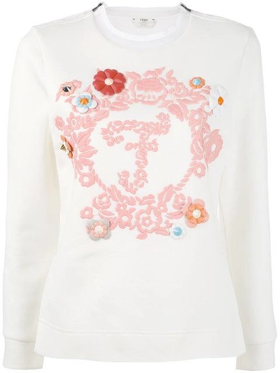 Shop Fendi Long-sleeved Embroidered Sweatshirt