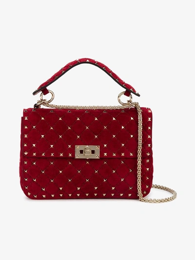 Shop Valentino Red Rockstud Spike Suede Shoulder Bag