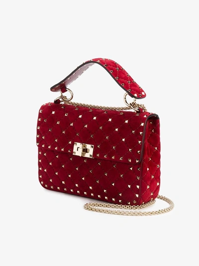 Shop Valentino Red Rockstud Spike Suede Shoulder Bag