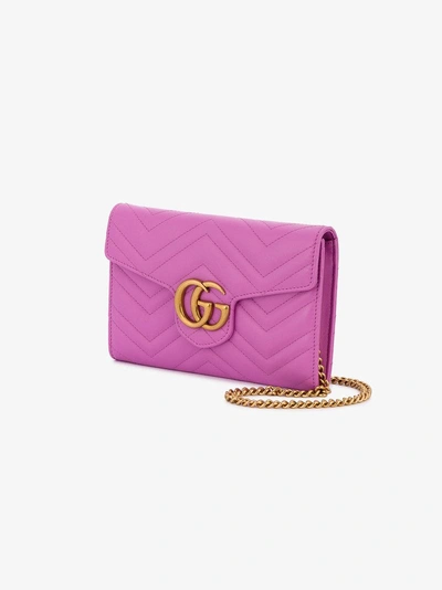 Shop Gucci Marmont Chevron Chain Wallet Bag In Pink/purple