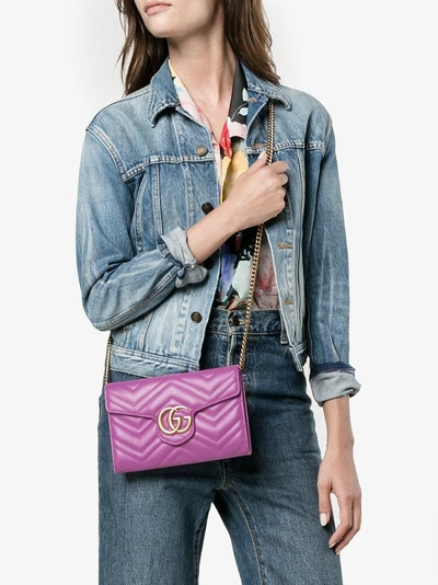 Shop Gucci Marmont Chevron Chain Wallet Bag In Pink/purple