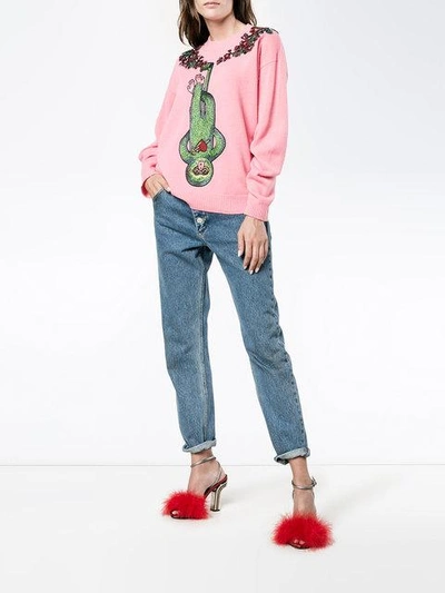 Shop Gucci Monkey Embroidered Jumper In Pink