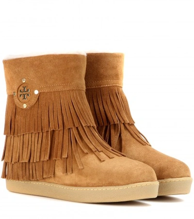 Shop Tory Burch Collins Fringe Suede Boots In Havaea Tae