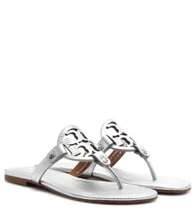 Tory Burch Miller Leather Sandals In Silver