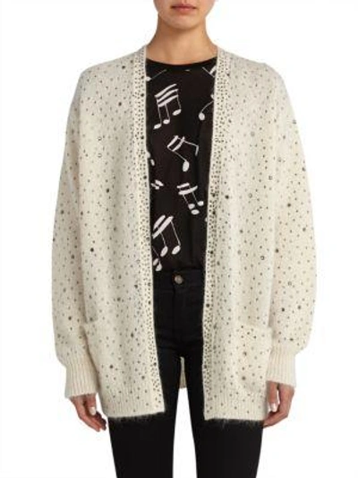 Shop Saint Laurent Embellished Wool Cardigan In Natural Crystal