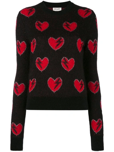 Saint Laurent Black Heart Embroidered Sweater