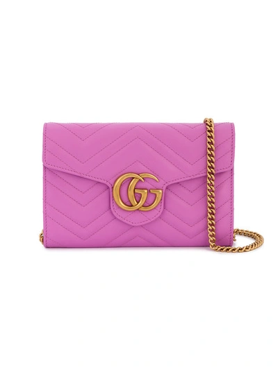 Shop Gucci Marmont Chevron Chain Wallet Bag