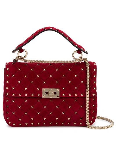 Valentino Garavani Red Rockstud Spike Suede Shoulder Bag