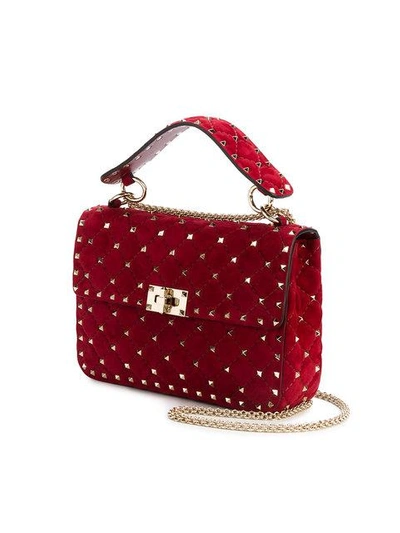 Shop Valentino Red Rockstud Spike Suede Shoulder Bag