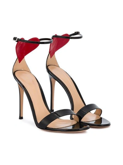 Shop Gianvito Rossi Black & Red Love Heart 110 Sandals
