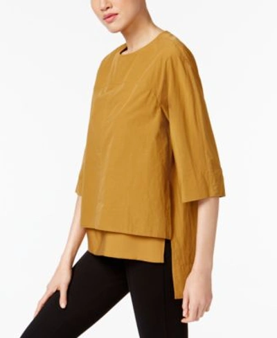 Dkny Cotton High-low Top In Senape
