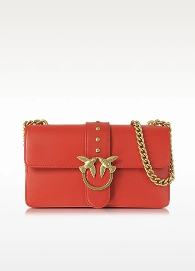 Pinko Love Simply Red Leather Shoulder Bag W/golden Chain