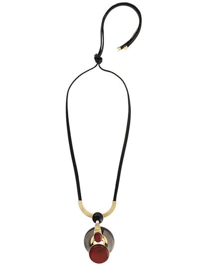 Marni Leather Goldtone Pendant Necklace In Black-multi
