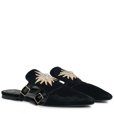 Shop Roger Vivier Star Strass Mules In Velvet In Black