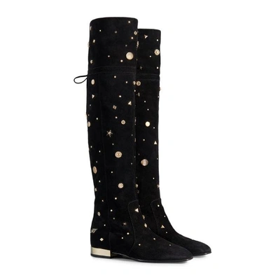 Shop Roger Vivier New Polly Astre Studs Over-the Knee Boots In Suede In Black