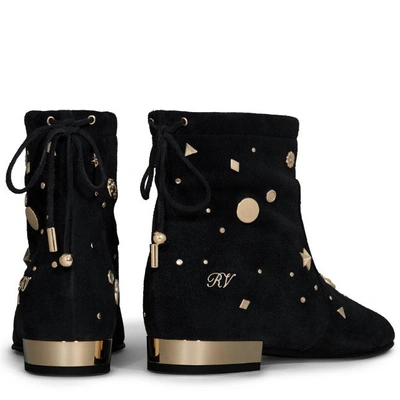 Shop Roger Vivier New Polly Astre Stud Ankle Boots In Suede In Black