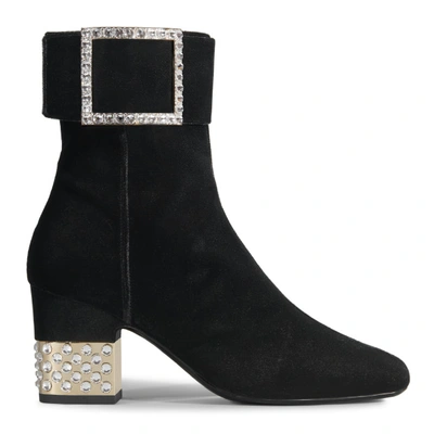 Roger Vivier Podium Square Strass Bootie In Velvet In Black