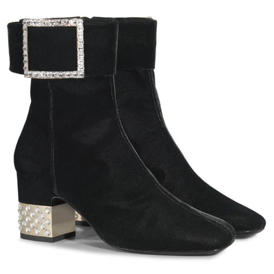 Shop Roger Vivier Podium Square Strass Bootie In Velvet In Black