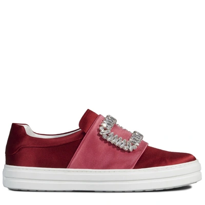 Roger Vivier Sneaky Viv' Strass Buckle In Silk Satin In Pink, Red