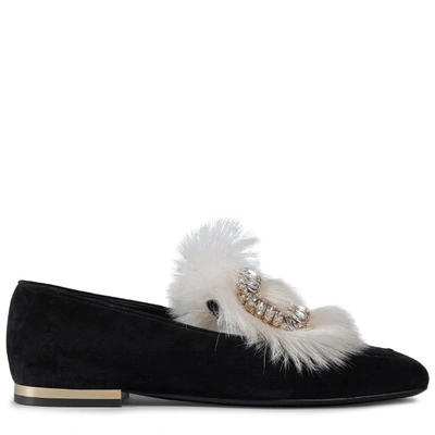 Shop Roger Vivier Loafers In Suede And Fur In Black, Beige