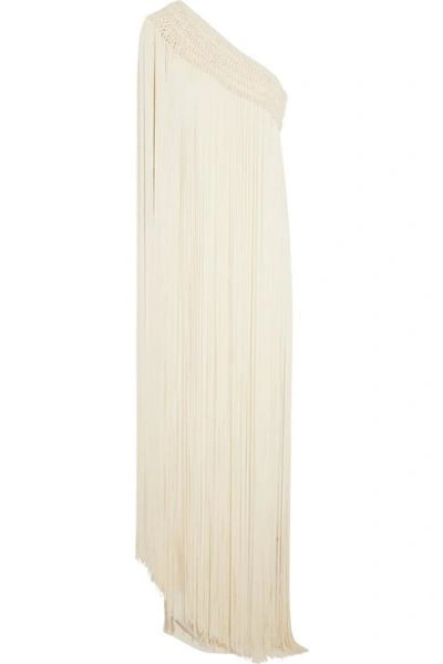 Shop Temperley London Long Tassel Fringed Silk-crepe Gown In Ivory