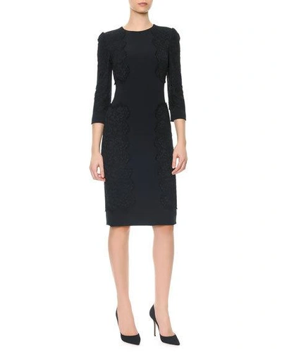 Dolce & Gabbana 3/4-sleeve Cady Dress With Appliqués, Black