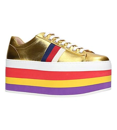 Shop Gucci Peggy Leather Platform Trainers In Gold