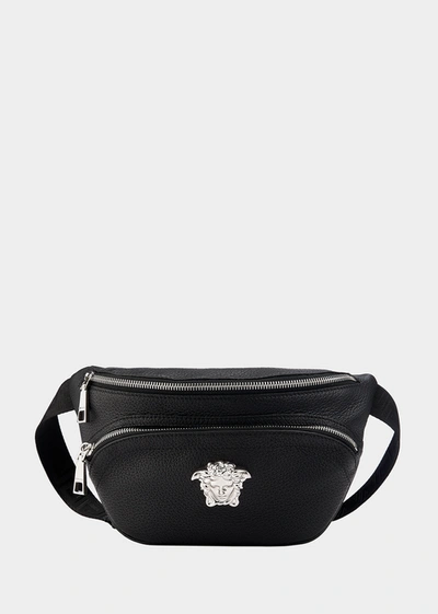 Versace Duel Pocket Medusa Head Belt Bag In Palladium And Black