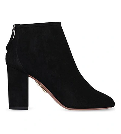 Shop Aquazzura Downtown 85 Suede Heeled Ankle Boots In Black