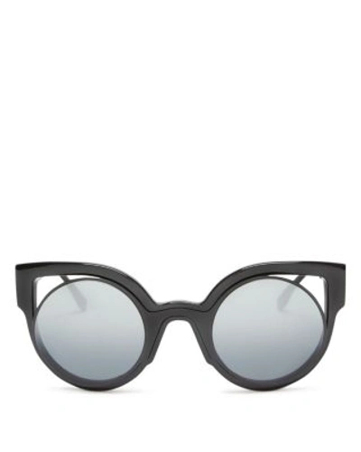 Shop Fendi Floating Round Cat Eye Sunglasses, 49mm In Matte Shiny Black/dark Gray Mirror