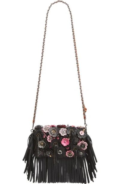 Coach Tea Rose Dinky Leather Crossbody Clutch In Black Pink