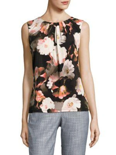 Calvin Klein Pleated Floral Shell In Porcelain Rose