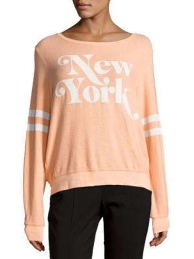 Wildfox New York Graphic Long Sleeve Sweatshirt In Sherbert