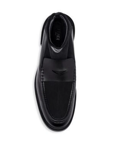 Shop Fendi Sock-detail Leather Loafers In Black
