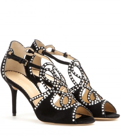 Shop Charlotte Olympia Shanglow Embellished Suede Sandals In Oeyx
