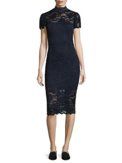 Ganni Flynn Stretch-lace Turtleneck Dress In Total Eclipse