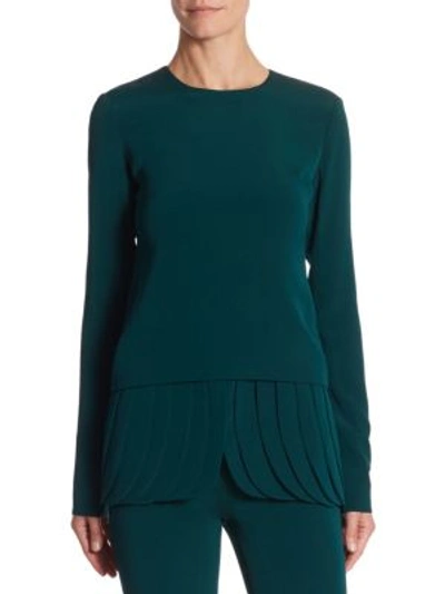 Brandon Maxwell Long-sleeve Crepe Top With Petal Peplum Hem, Forest