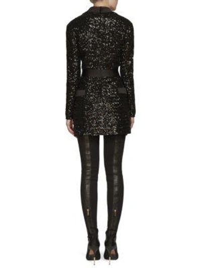 Shop Balmain Satin-trimmed Sequin Mini Dress In Black