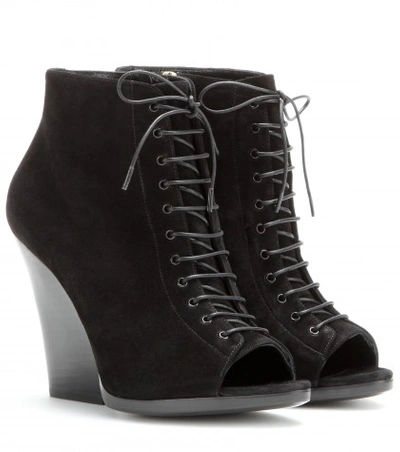 Shop Burberry Virginia Open-toe Suede Ankle Boots In Llack